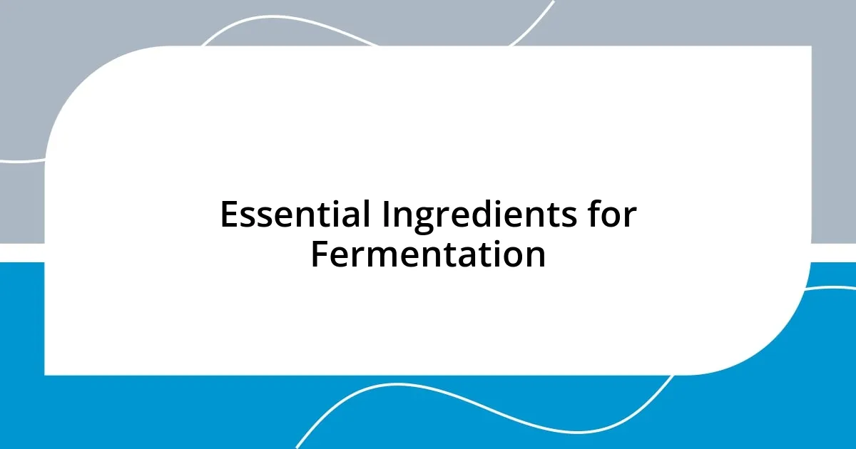 Essential Ingredients for Fermentation